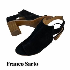 Franco Sarto Open Toe Heeled Booties Black Heels Size 9.5